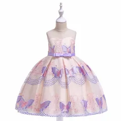 好評　パープル　蝶々　刺繍　キッズドレス　発表会ドレス　ワンピース