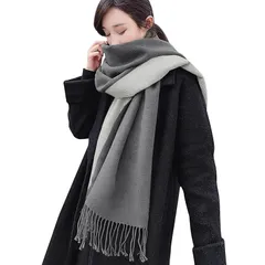 【新品】 [Trnvco] マフラー レディース 厚手 カシミヤタッチ 秋冬定番 ストール 大判 リバーシブル ショール 両面使える スカーフ 襟巻き 無地 フリンジ付き 防寒 暖かい ふわふわ おしゃれ クリスマスプレゼント 男女兼用 (グレー) 0