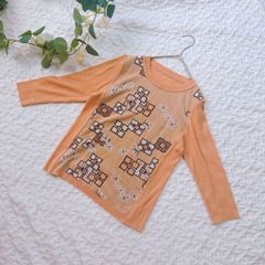 《CECI OU CELA》セシオセラ（M）オレンジリブ袖切り替え長袖薄手ニット