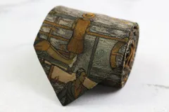 ダンヒル ブランド ネクタイ 総柄 風景 景色 人 シルク イタリア製 PO  メンズ ブラウン Dunhill 【中古】