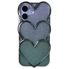 Kunyehdo スマホケース iPhone 16 ケース カバー 対応 iPhoneケース 3D 立体 日韓人気 トレンド・トレンド めっきめっき かさね楽 3D ハート形 図柄 お洒落 可愛い グラデーション ステッカー入れ おしゃれ おもしろ かわい 0
