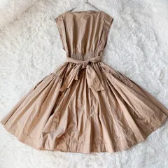 美品　FRAY I.D フレイアイディー　フレンチリボンワンピース　ノースリーブ　ベージュ　無地　シンプル　フレアワンピース　綺麗め　ウエストリボン