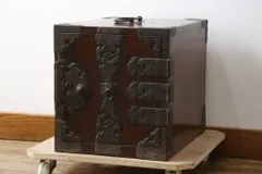 TORU 骨董 船箪笥 銭箱 引き出し 金具 鍵付 手提げ c8e95e6e1100757468b3e807f35aa5