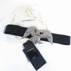#ae エンポリオアルマーニ EMPORIO ARMANI ゴム ベルト 黒 バックル ラインストーン 鷲 イタリア製 タグ付き 保存袋付 美品 930065 k01