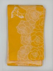 浴衣帯 半幅帯 両面 薔薇・蝶/蝶 黄/クリーム 袷(あわせ) 118-a0108