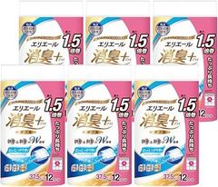 エリエール トイレットペーパー 消臭プラス(＋) 1.5倍巻き 37.5m×72ロール (12ロール×6パック) ダブル パルプ100% 芯からしっかり香るフレッシュクリアの香り【ケース販売】