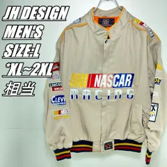 【US古着・男女オススメ】JH DESIGN JEFF HAMILTON ジェイエイチデザイン ジェフハミルトン レーシングジャケット サイズ表記L メンズサイズXL~2XL相当 ベージュ 企業ロゴ刺???