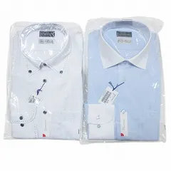 パーフェクトスーツファクトリー P.S.FA アイシャツ i-shirt タグ付き 2点セット オールシーズン シャツ ドレスシャツ 長袖 ノーアイロン ボタンダウン セミワイドカラー M ホワイト ブルー X