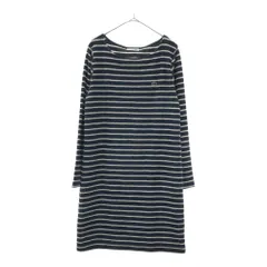 ラコステ ボーダー ロゴ刺繍 長袖 パイル地 ミニワンピース 38 ホワイト×ネイビー LACOSTE レディース 古着 【240508】