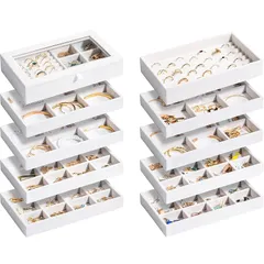 ProCase ジュエリートレイ 10個セット ジュエリー収納 積み重ね可能 アクセサリケース ドレッサー引き出し用 ディスプレイ 仕切り付き