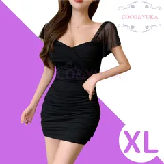[ COCO&YUKA公式 ] ココアンドユカ レース タイト セクシー ワンピース キャバ 嬢 ドレス パーティ フリル ミニ スカート カシュクール ワンピ 半袖 パット 付き ブラック XL B09YGPHZLG