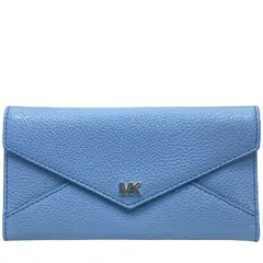 【美品】MICHAEL KORS マイケルコース 財布 長財布 ロングウォレット 三つ折り財布 折り財布 MKロゴ レザー ライトブルー