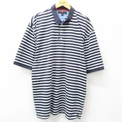 XL/古着 トミーヒルフィガー 半袖 ブランド ポロ シャツ メンズ 大きいサイズ ロング丈 コットン 紺他 ネイビー ボーダー 25apr09 中古 ト