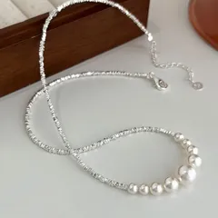 S925シルバー使用 グラデーション淡水パールネックレス ニッチデザイン 高級感あり ネックレス アクセサリー
