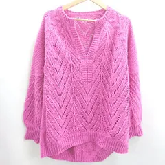 ◇ ⊇ CLOCHE クロシェ 透かし編み ニット キーネック 長袖 セーター サイズ02 ピンク レディース E  【1412090065286】