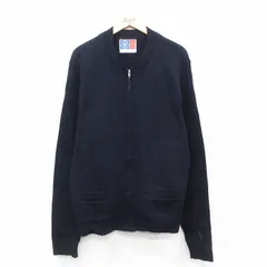 L/古着 長袖 フルジップ ニット カーディガン メンズ 90s アクリル 紺 ネイビー 25oct20 中古 トップス