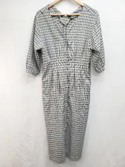 ◇ KBF+ ケービーエフプラス チェック きれいめ 長袖 ロング丈 ワンピース サイズone グレー ホワイト レディース P  【1405230008939】