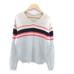 ヒューマンウーマン HUMAN WOMAN ニット セーター Vネック 長袖 ボーダー柄 M マルチカラー グレー /HO40