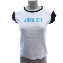 アナスイ ANNA SUI カットソー Tシャツ ラウンドネック パイピング 切替 プリント フレンチスリーブ M 白 ホワイト /AUのサムネイル
