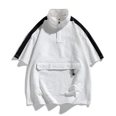 ハイネック 半袖 Tシャツ メンズ スタンドカラー ハーフジップ ゴルフ ゴルフウェア 半袖 薄手 トップス カラー切替 アノラック ハイネックtシャツ UVカット 普段着 ポケット付き 釣り 登山 夏用 夏 スポーツ ゴルフシャツ  htlb01