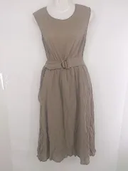 ◇ ◎ natural couture 無地 バックオープン ノースリーブ 膝下丈 ワンピース サイズF ライトブラウン系 レディース P  【1307040034736】
