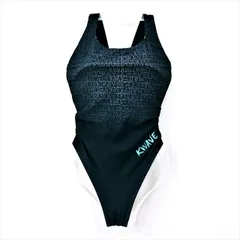 ●SE3Q21☆新品同様 美品 arenaアリーナ競泳水着 Mサイズ グラデーション風*デザイン オープンバック 黒水色 レディース 練習用水着 フィットネスジムプール ワンピース■