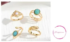 指輪　ターコイズ　ターコイズ柄　アクセサリー　リング　セット