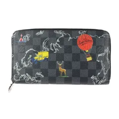 LOUIS VUITTON ルイ ヴィトン ジッピーオーガナイザーNM 長財布 N40204 PVC レザー  ブラック×グレー マルチカラー シルバー金具 ダミエグラフィット ラウンドファスナー ビトン プリント 