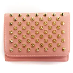 クリスチャンルブタン Christian louboutin マカロン ミニウォレット コンパクト 3つ折り財布 小銭入れ スタッズ レザー ピンク ■SM1のサムネイル