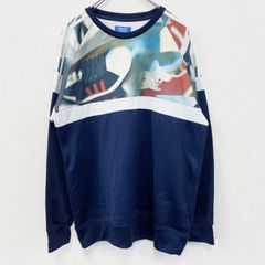 古着 used　adidas　アディダス　グラフィックプリントトレーナー　スーパースター　カジュアルデザイン　レトロ　青　Lサイズ
