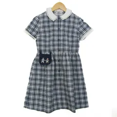 ファミリア ワンピース トップス 半袖 チェック柄 キッズ 女の子用 130サイズ 白×紺 Familiar 【中古】