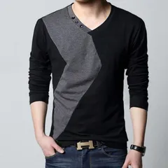 カットソー Vネック インナー Tシャツ 長袖 メンズ 長袖tシャツ ティーシャツ 切り替え きれいめ ロンT トップス おしゃれ カジュアル 春服 春