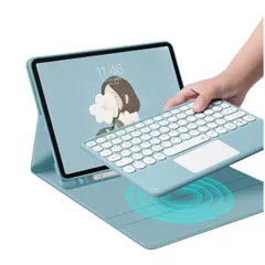 ペンホルダー カラフル 丸いキー マウス機能 キーボード キーボード 手帳型 Bluetooth 分離式 ワイヤレス キーボードカバー 第9世代 薄型 iPad iPad ビジネス iPad 第8世代 (iPad 第7世代 ケース 7/iPad8/iPa