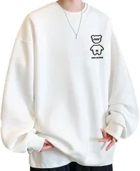 Lamore トレーナー メンズ 長袖 丸襟 Tシャツ 大きいサイズ 無地 人気 プルオーバー おしゃれ カジュアル 快適 ゆったり 春秋冬 服 オーバーサイズ JP アルファベット(ホワイト,  M)