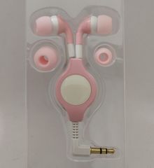【在庫処分】カナル型イヤフォン (イヤホン) ピンク コード巻き取りケーブル 65cm■イヤーピース（S/M/L)つき■ステレオミニプラグ