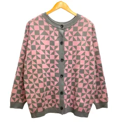 レプシィム ローリーズファーム LEPSIM LOWRYS FARM カーディガン ニット クルーネック 総柄 長袖 F ピンク グレー