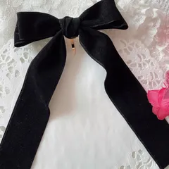 ❤️142ベロアダブルリボンポニーフック❤️ブラック