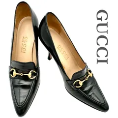 GUCCI ホースビット ヒールローファー 本革 ポインテッドトゥ ブラック 2213T