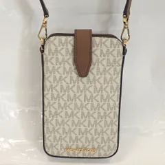 Th986451 マイケルコース フォンショルダー スマホポシェット ロゴ総柄 ホワイト×ブラウン系 バッグ Michael Kors 超美品・中古