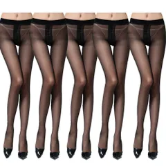 Free Size_ブラック 5枚組 [YMSTco] 15デニール オールスルーストッキング 5枚セット 3枚セット 超極薄 シアー 透明感 マチなし セクシー パンスト パンティ 美脚 (ブラック 5枚組)