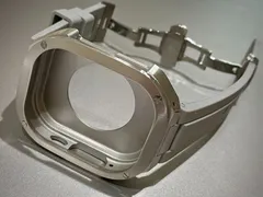 シルバー×グレー★アップルウォッチバンド ラバーベルト カバー　ステンレス Apple Watch ケース 49mm ウルトラ　ultra スポーツ メンズ レディース キラキラ