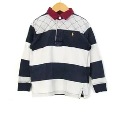 ポロバイラルフローレン ポロシャツ トップス 長袖 ボーダー柄 キッズ 男の子用 120サイズ 白×紺 Polo by Ralph Lauren 【中古】