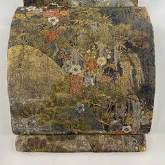 袋帯 美品 秀品 松竹梅 山並み 金銀糸 箔 青緑 六通 正絹 【中古】