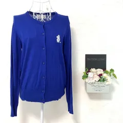 ★美品★ MOOMIN ムーミン レディース カーディガン 長袖 青 胸元にムーミンの刺繍 丸襟 薄手 L