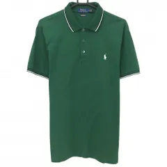 【美品】ポロラルフローレン 半袖ポロシャツ グリーン 襟・袖口ライン ポニー刺しゅう メンズ LG ゴルフウェア Ralph Lauren