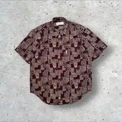 90s ヴィンテージ SABLINA VALENTINO レトロ アート デザイン 総柄 半袖 シャツ L