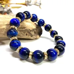 ブルータイガーアイ パワーストーン ブレスレット 12mm  （ゴールド）メンズ・レディース　男性・女性　数珠ブレス　開運  [1]
