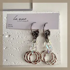 モード♡【304ステンレス スチール フープ】シルバー メタル オーロラ チェーン プラチナ色 ロング ピアス ハンドメイドピアス アレルギー対応【金具変更可能】