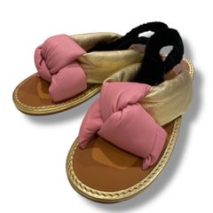 miumiu ミュウミュウ Knotted Sandals ノットサンダル 結び目デザイン ゴールドソール アンクルストラップ フェミニン ラグジュアリー イタリア製 ピンク 23.5cm レディース 夏 ゴーゴー古着セントラルパーク名古屋店No.671