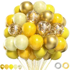 【迅速発送】Partyda バルーン 風船 60個入り 風船 金 イエロー風船 ゴム風船 豪華セット 誕生日 飾り付け ラテックス風船 紙吹雪風船 メタリック風船 バースデーパーティー お祭り イベント 飾り 卒業 開店 結婚式 記念日 イベント バルーンブー